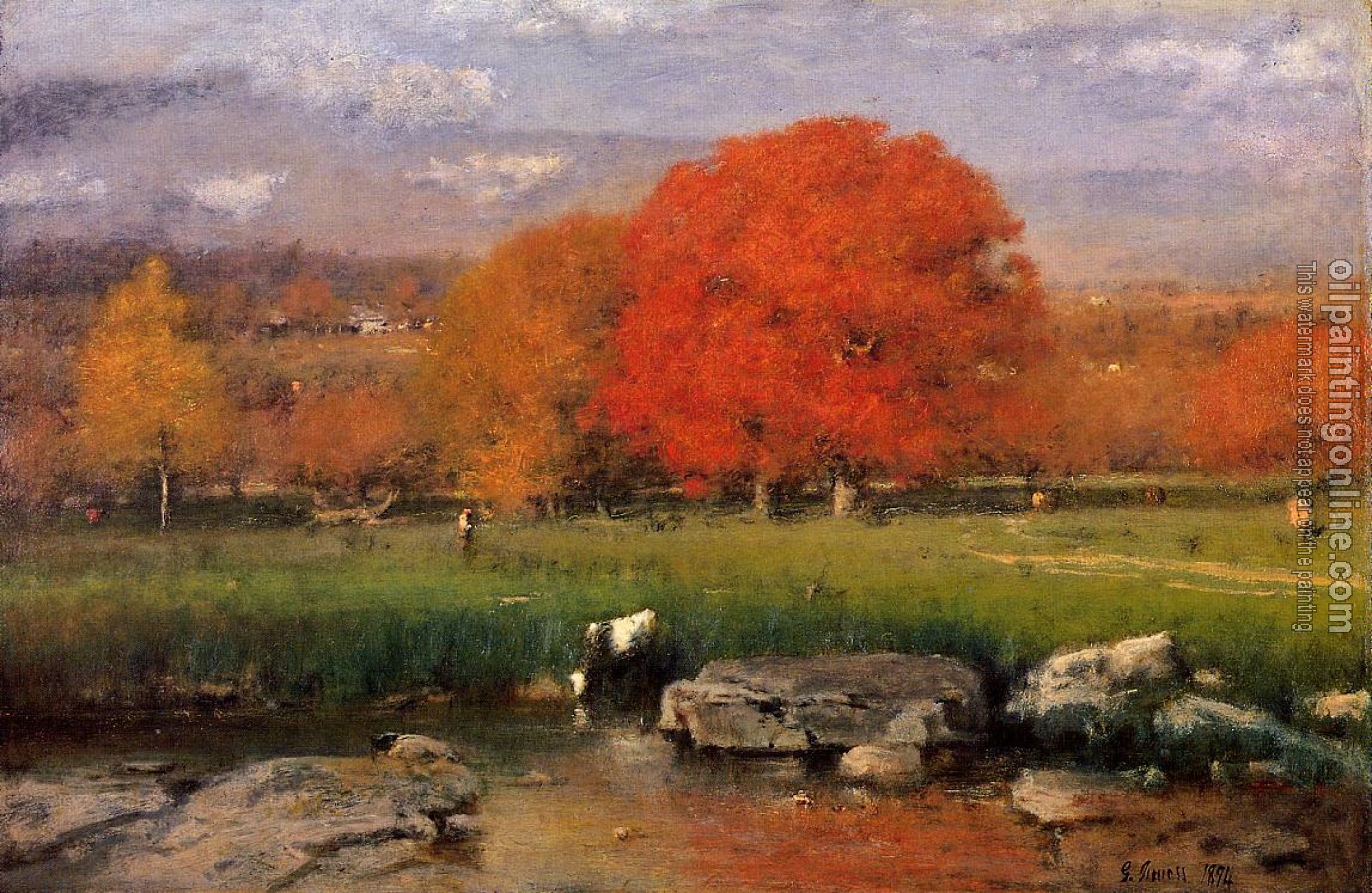 George Inness - Morning Catskill Valley aka The Red Oaks